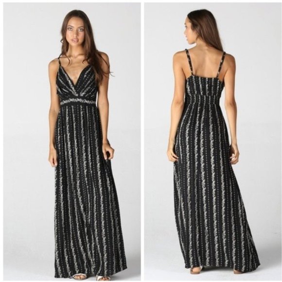 Black V-Neck Floral Maxi Boho Dress - Picture 3 of 3